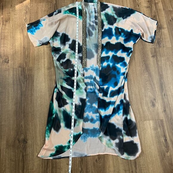 Sukiso Women's Goddess Kimono in Tan Teal Tie Dye - Picture 9 of 14